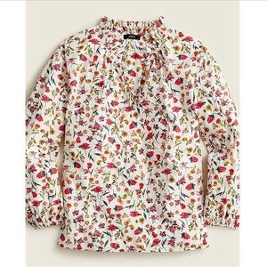 J. Crew Ruffle Tie Neck Floral Cotton Popover‎ XXS